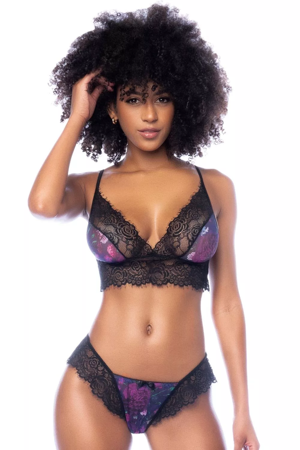 Ensemble 2 pièces imprimé floral noir et violet