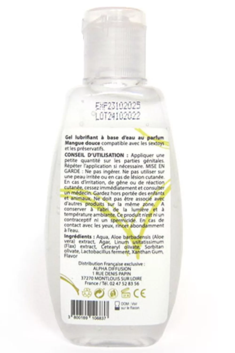 Lubrifiant à base d'eau 100% naturel Mangue Douce 90 ml