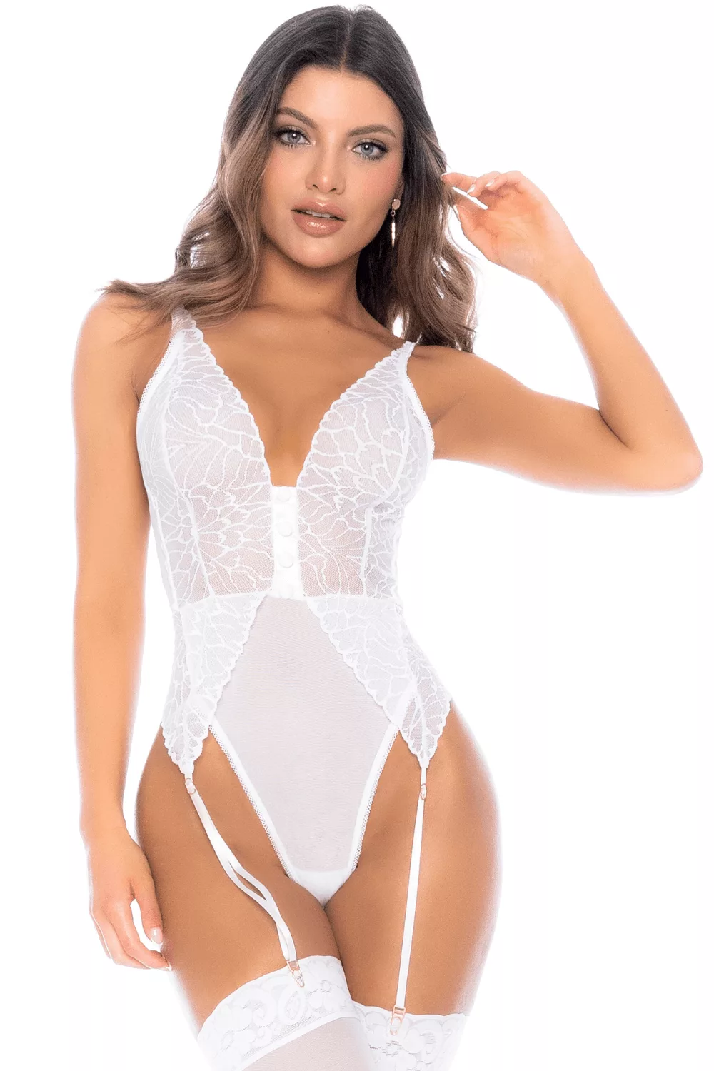 Body blanc avec jarretelles intégrées