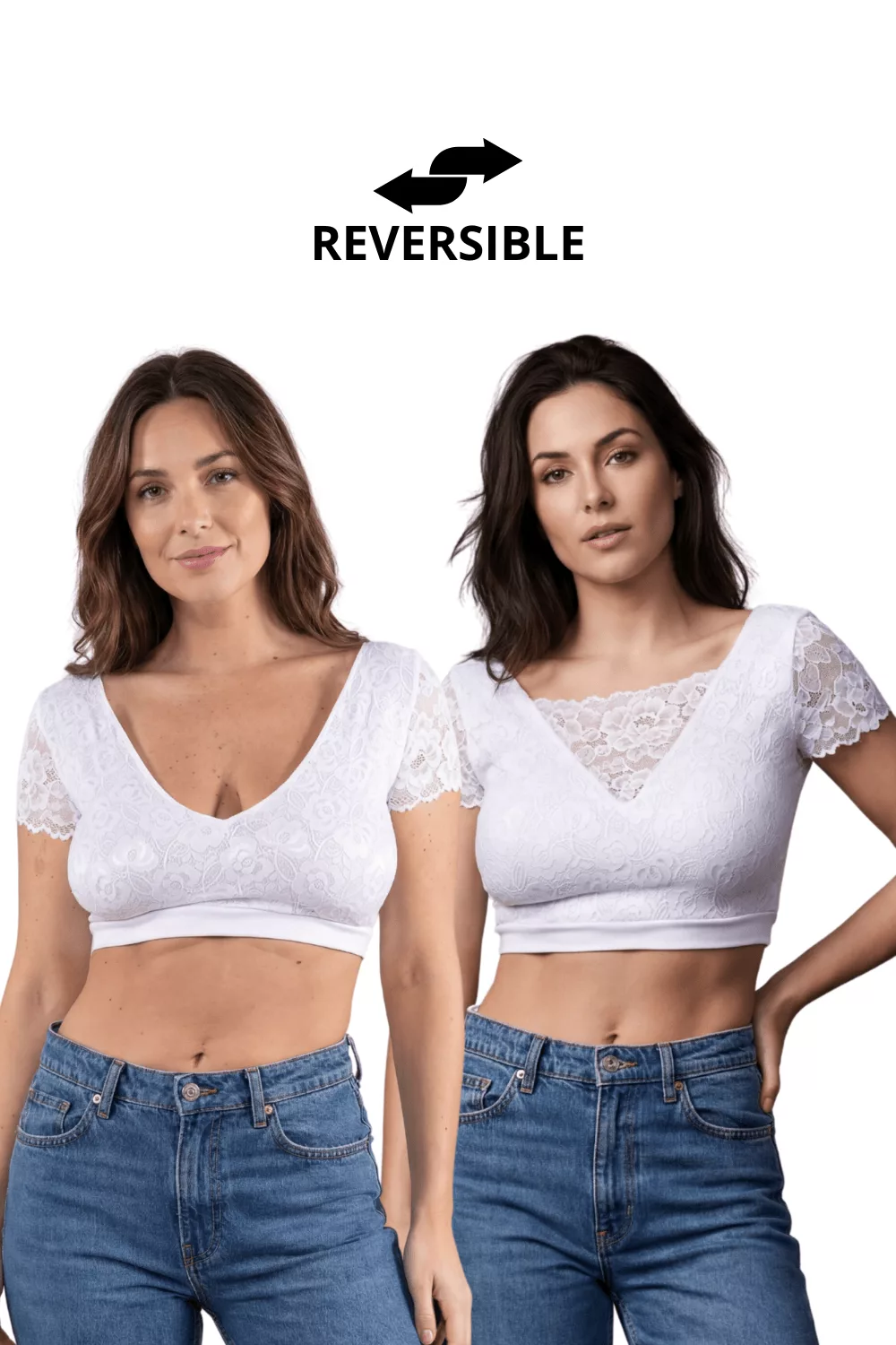 Top sexy court blanc bi matière réversible