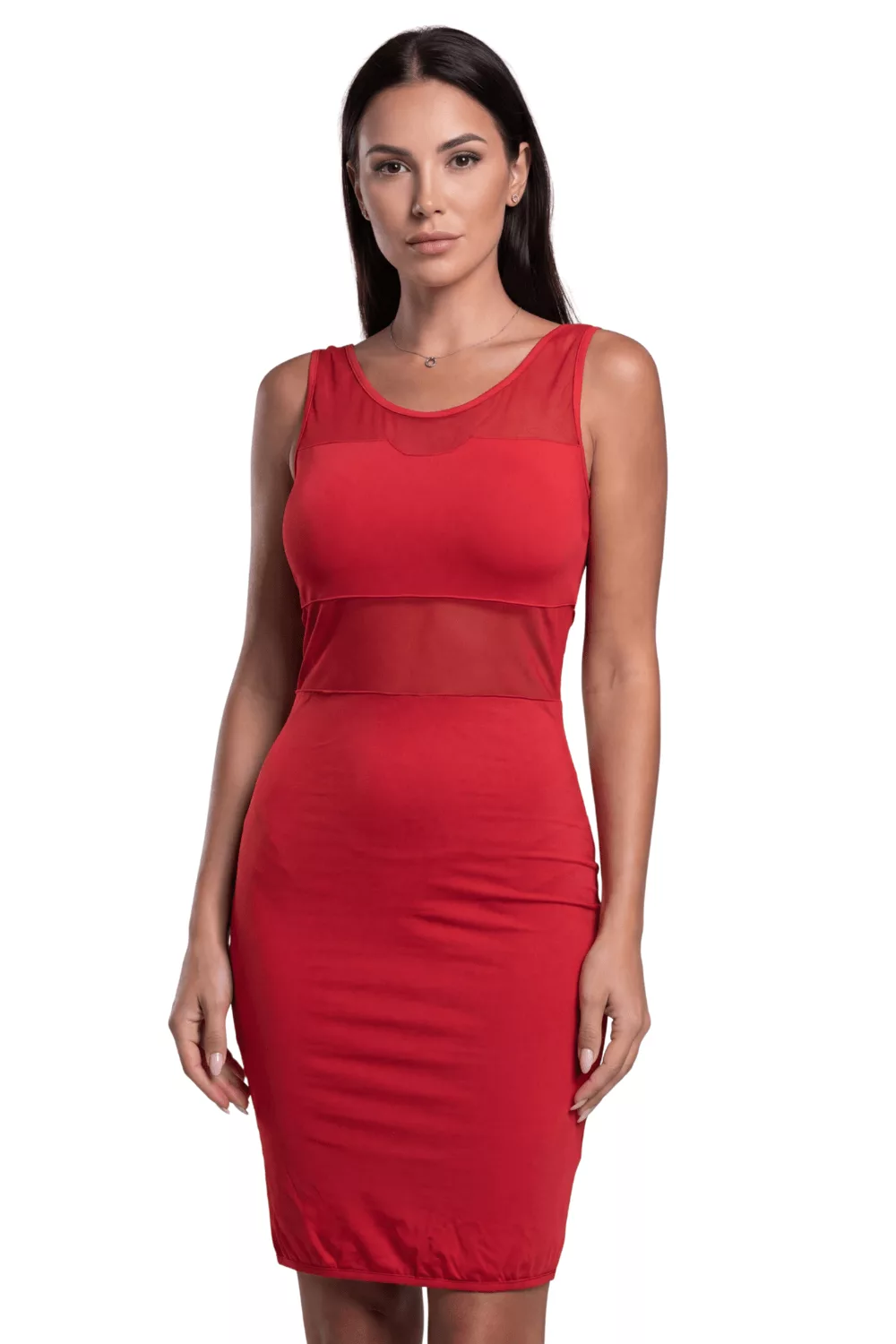 Robe sensuelle et habillée avec maille transparente rouge