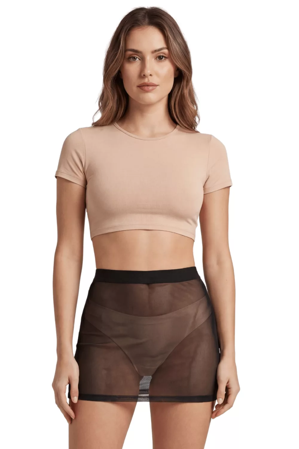 Jupe noire en résille transparente Maya