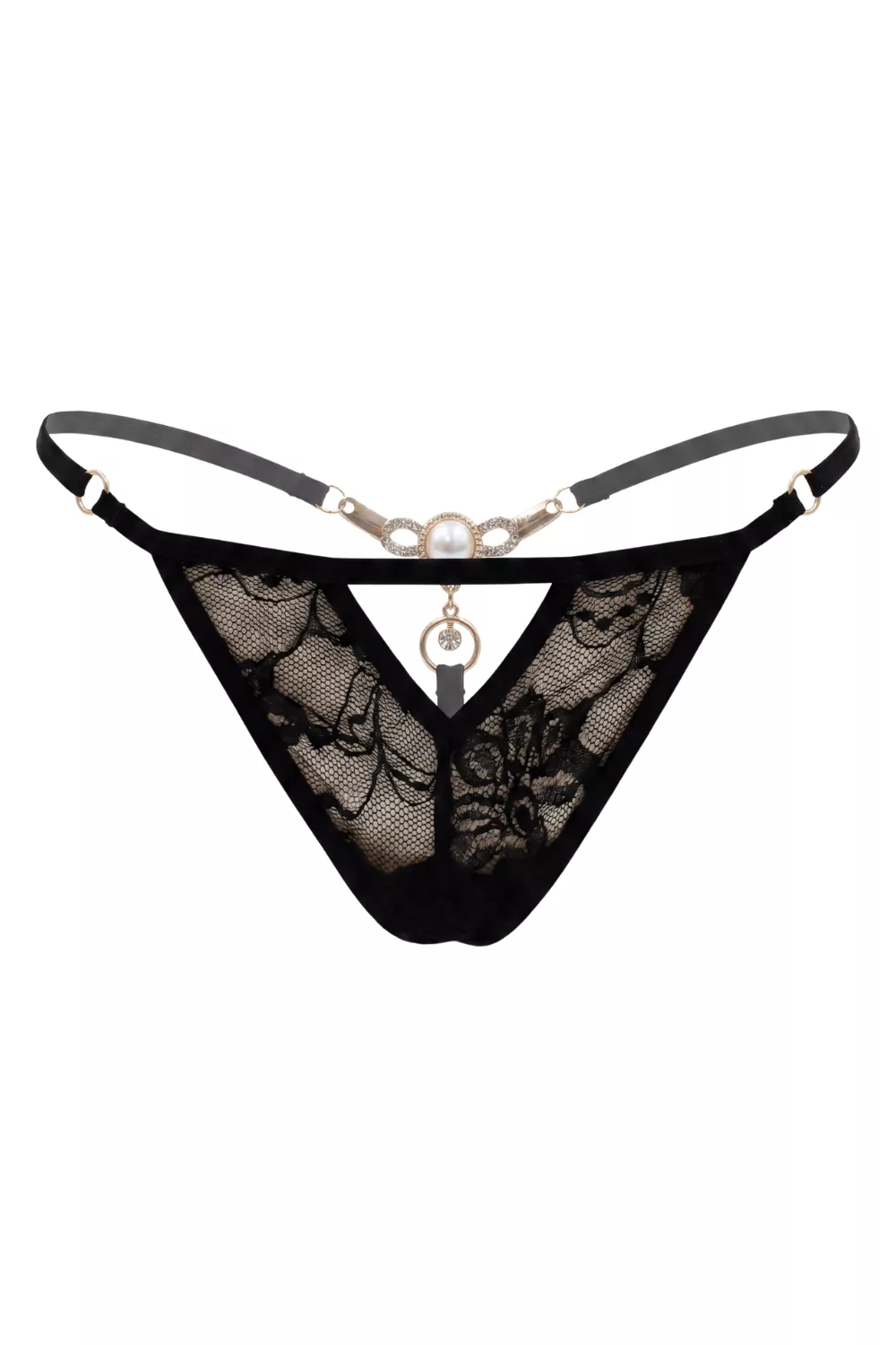 String noir avec bijou perle & strass dorés