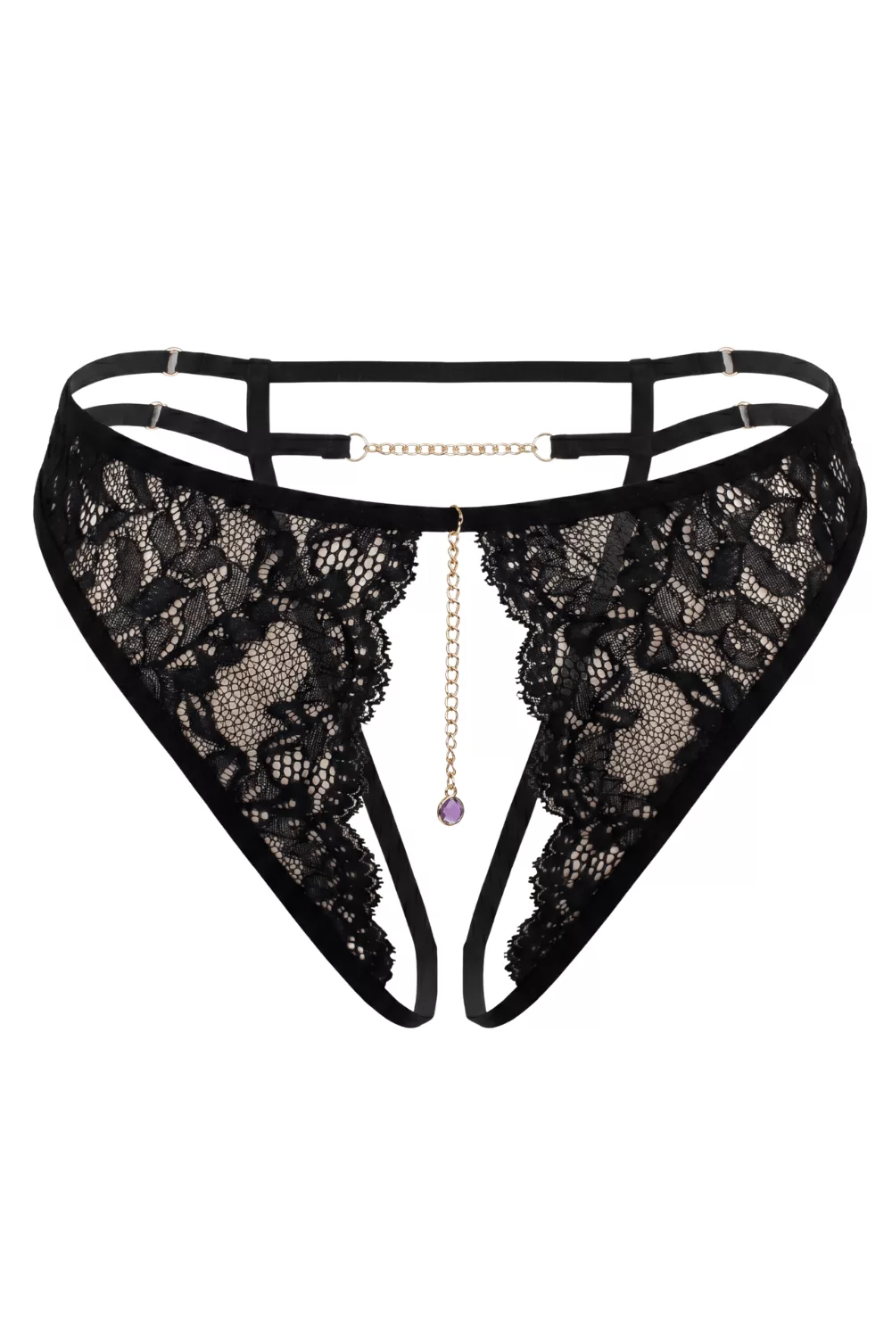 String noir avec bijou couleur aléatoire et chaîne dorée